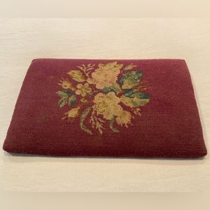 SOLD!! Antique Needlepoint Stool Topper with Floral Design in Good VTG Condition